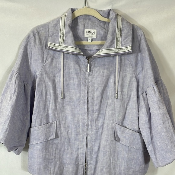 Armani Collection Jacket Light Blue Size 6 Full Zip Swing bubble Sleeve EUC - Picture 2 of 12